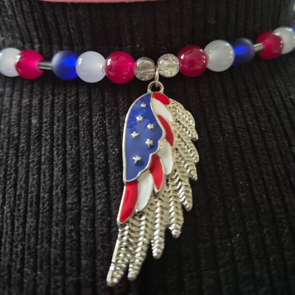 Patriotic Beaded Hat Band w/ USA Wing Charm – LoneStar Luxe Bands by Vee - Picture 1 of 4